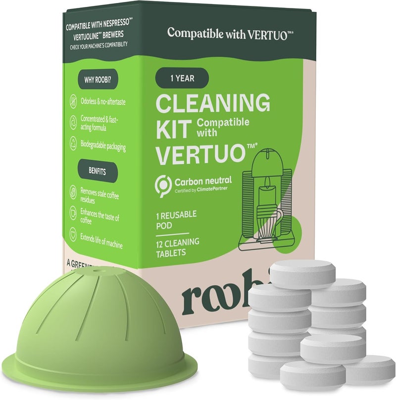 Roobi Cleaning Kit Compatible with Nespresso Vertuoline. Includes 1 Reusable Pod & 12 Cleaning Tablets. Carbon Neutral Vertuoline Cleaner Kit. 1 Year Supply. - Image 1